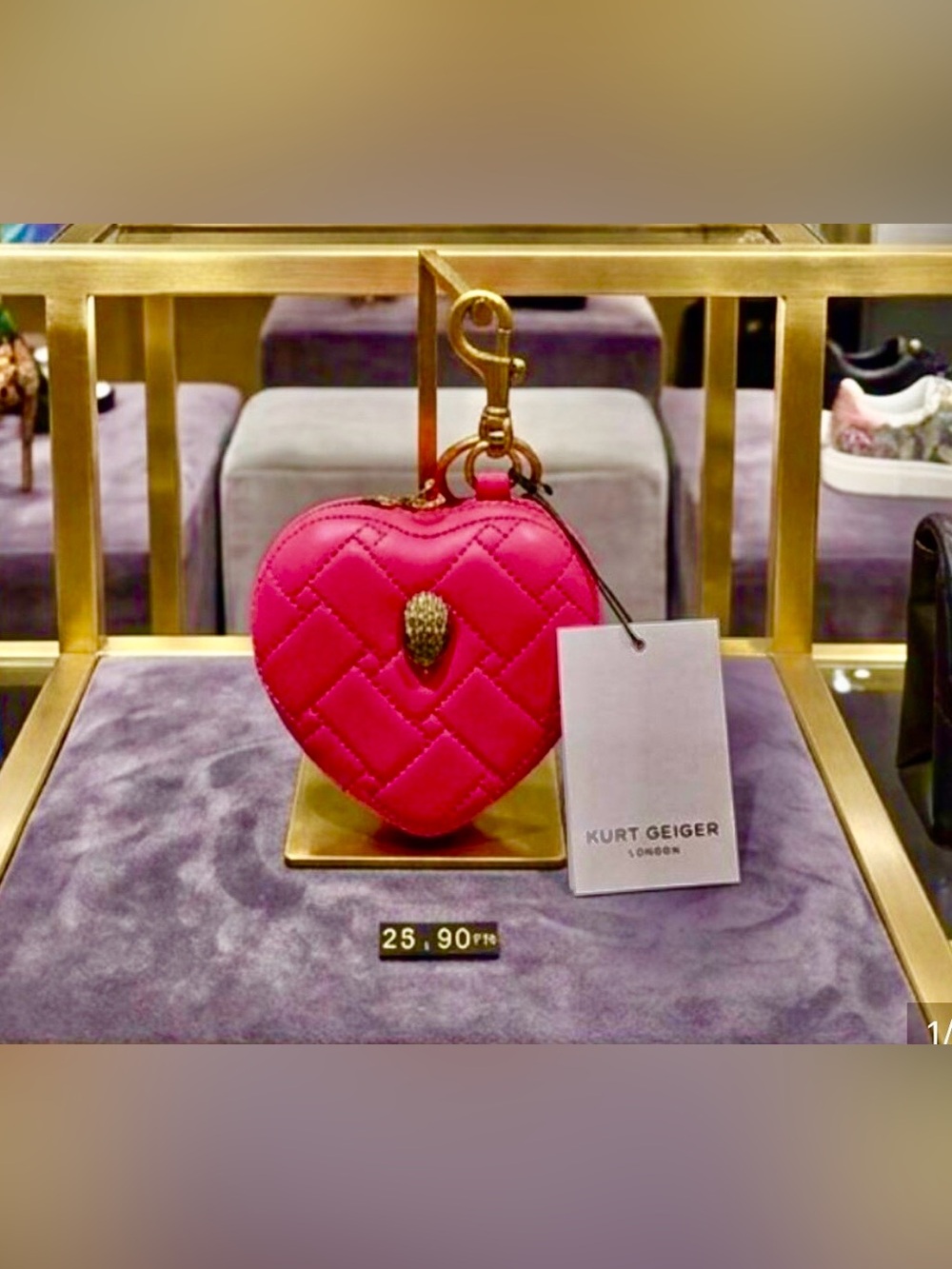 Kurt Geiger Hot Pink Kensington Heart Mirror Bag Charm NWT